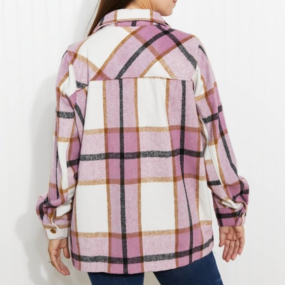 Zenana Fall Break Plaid Shacket Pink - Picture 7 of 7